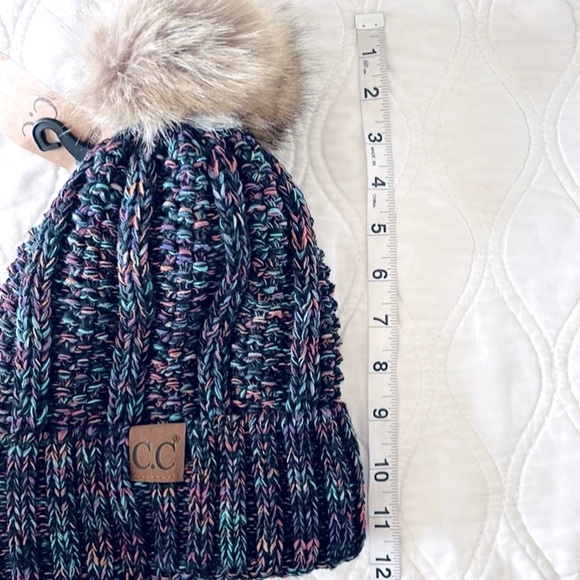 C.C colorful knit, faux fur Pom-Pom beanie - Picture 7 of 7